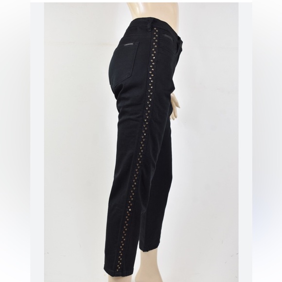 Maison Scotch Women 27 Petit Ami Slim Boyfriend Jean Reg Black Studded Straight - Picture 2 of 8